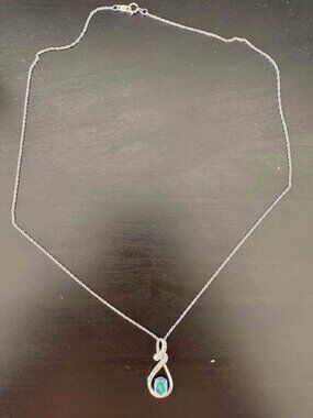 Silver Opal-Style Teardrop Pendant Necklace